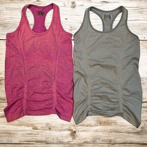 Athleta Racerback Tank Tops XS Pink Gray Striped Ruched Athletic Bundle 2